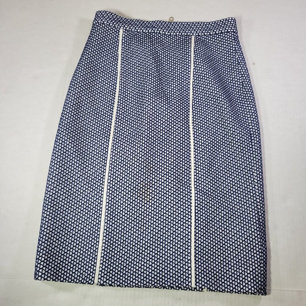 Rebecca Minkoff Professional Navy & White Silk Geometric Pencil Skirt Size 0